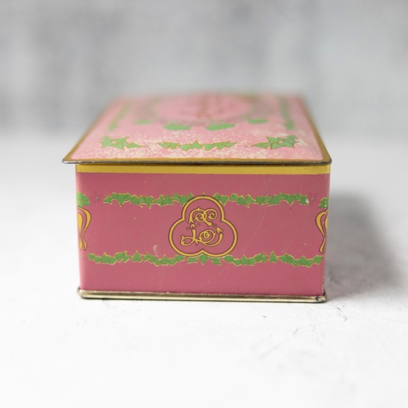 Vintage Louis Sherry New York hinged candy tin box pink violets Eagle Can Co 6" - Picture 6 of 9